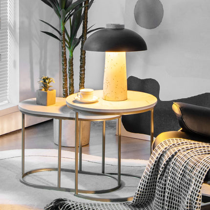 Dreamade Modern Nesting Coffee Table Set of 2, Accent Marble Look Stacking Side Table for Living Room Bedroom