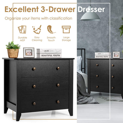 Dreamade Modern Simple Dresser 3-Drawers Chest with Solid Curved Legs