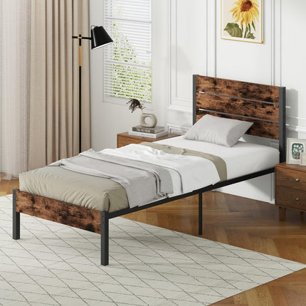 Dreamade King/Queen/Full/Twin Size Metal Platform Bed Frame, Industrial Bed Frames with Wood Headboard