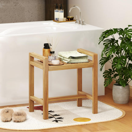 Dreamade Teak Wood Shower Bench - 20" Waterproof Shower Stool with Handles and Slatted Seat for Inside Shower