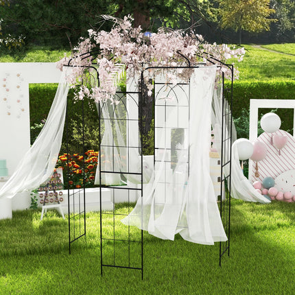 Dreamade Birdcage Shape Gazebo - 9.4' H x 6.8' W Metal Arch Trellis for Climbing Plants Clematis Vines