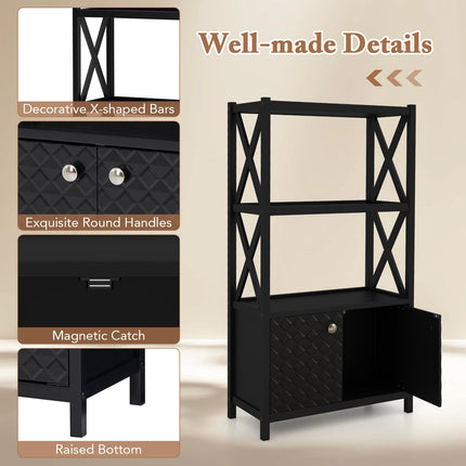 Dreamade Storage Cabinet, Freestanding Storage Organizer with Open Shelves, Double Doors