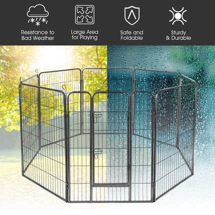 Dreamade 8-Panel Folding Puppy Playpen, Portable Dog Fence W/ Safety Gate for Yard