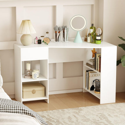 Dreamade White Desk with Drawer 48 Inch Corner Desk