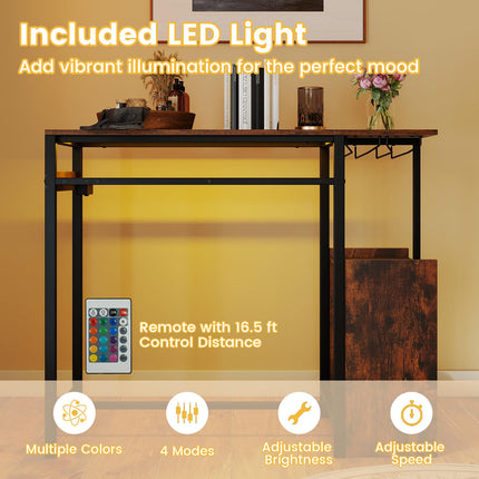 Dreamade Rectangular Bar Table with Charging Station and LED Light