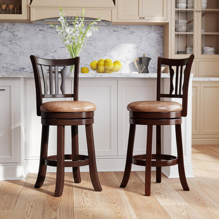 Dreamade 26" Upholstered Counter Height Swivel Bar Stools Set of 2/4 with Back and Solid Rubber Frame