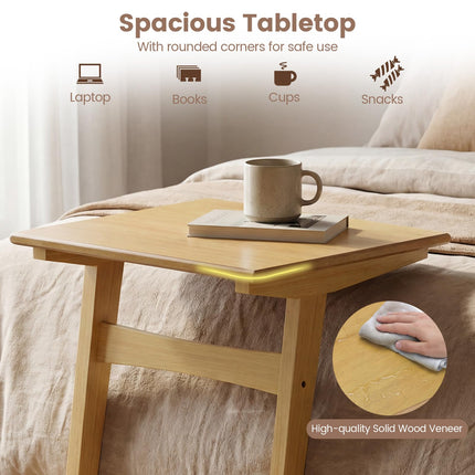 Dreamade C-Shaped Wooden End Table w/Solid Rubber Wood Frame