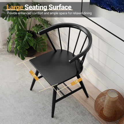 Dreamade Windsor Dining Chairs Set of 2/4 Mid-Century Modern Black Kitchen Chairs w/Solid Rubber Wood Frame