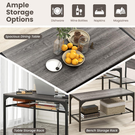 Dreamade Dining Table Set for 4, Kitchen Table with Chairs & Bench, Storage Racks