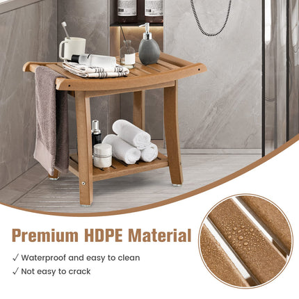 Dreamade Shower Bench, HDPE Waterproof Shower Stool with Storage Shelf