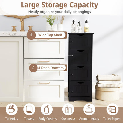 Dreamade 32.5” Bathroom Storage Cabinet 4-Drawer Wooden Side Storage Organizer with Anti-Tipping Device