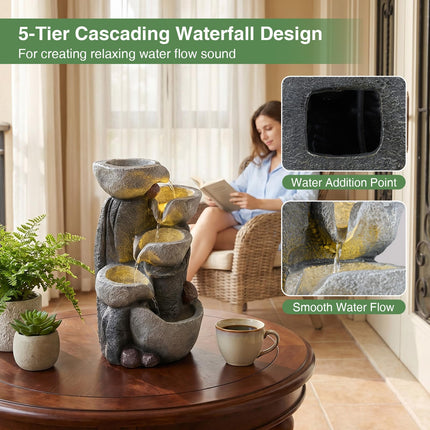 Dreamade 5-Tier Outdoor Water Fountain with Lights