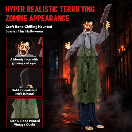 DREAMADE 6ft Halloween Animatronic Zombie Standing Sound Activated Decor