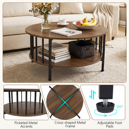 Dreamade 32.5" Wood Farmhouse Round Coffee Table