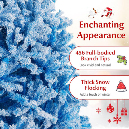 Dreamade Snow Flocked Christmas Tree with Lush Branch Tips & Foldable Metal Stan ( Blue Gradient & White )