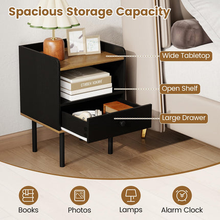 Dreamade Wood Night Stand with Drawer - Mid Century Modern Bedside Table