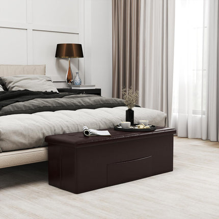 Dreamade 43 Inches Folding Storage Ottoman Bench Upholstered PU Leather Storage Chest with Side Pocket