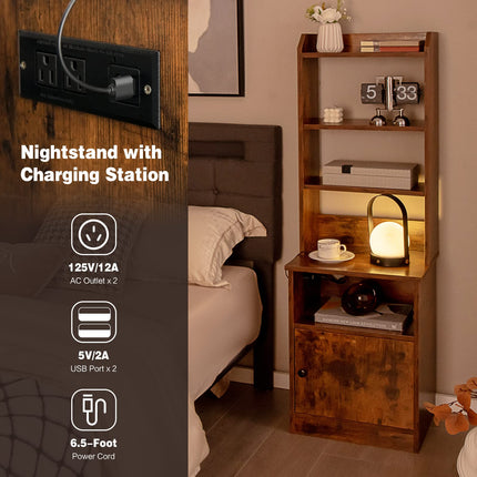 Dreamade Nightstand with Charging Station - 55" Tall Bedside Table