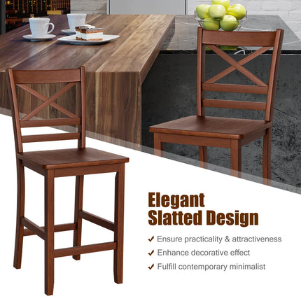 Dreamade 25'' Antique Kitchen Counter Height Chairs with Wooden X-Shaped Backrest & Rubber Wood Legs
