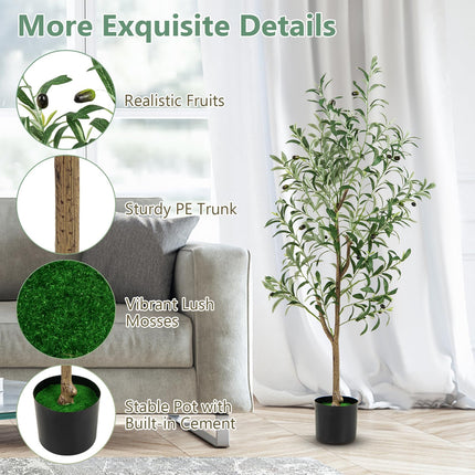 Dreamade 4.5ft Artificial Olive Tree, Tall Fake Potted Olive Silk Tree with Realistic Fruits, 2 Pack