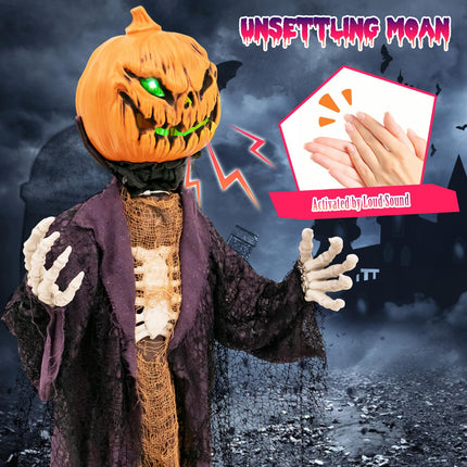 DREAMADE Halloween 5.6FT Sound Activated Pumpkin Man with Green LED Eyes