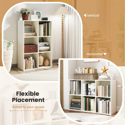 Dreamade 6-Cube Bookcase, 3-Tier Cubby Bookshelf, Horizontal Vertical Display Rack with Anti-Tipping Kits