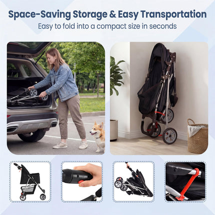 Dreamade 3 Wheel Foldable Dog Stroller for Small Dogs Cats