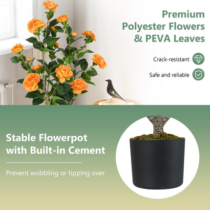 Dreamade 36’’ Artificial Camellia Tree Faux Floral Plant Blooming Tree in Nursery Pot