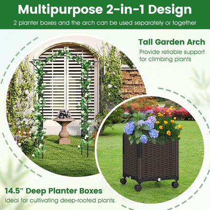 Dreamade 8.2 FT Garden Arch Trellis w/ 2 Self-Watering Planter Boxes