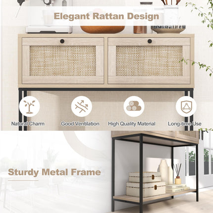 Dreamade Console Table with Rattan Drawers - 31.5" Entryway Table w/ 2 Drawers & Open Storage Shelf
