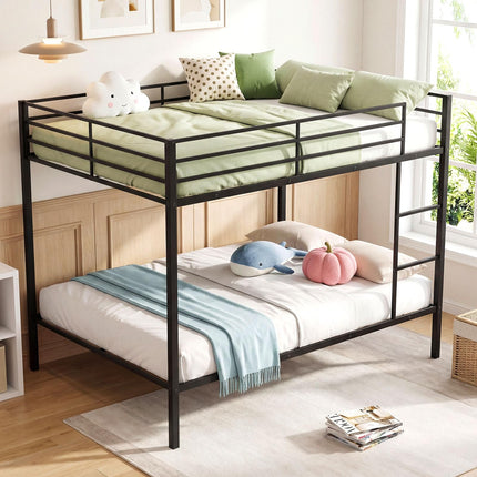 Dreamade Heavy-Duty Metal Bunk Bed Full Over Full with Ladder & Full Length Safety Guardrail