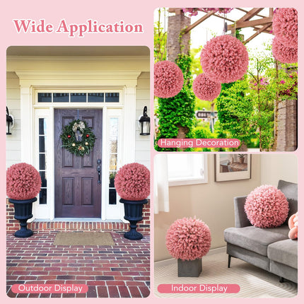 Dreamade 2 PCS Artificial Plant Topiary Ball, 17.5'' Pink Faux Eucalyptus Decorative Balls for Wedding Home Decor