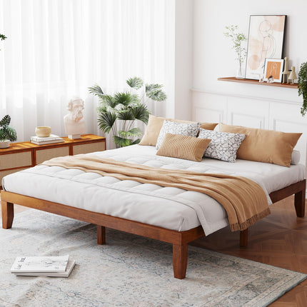 King/Queen/Full/Twin Size No Box Spring Needed 14 Inch Solid Wood Platform Bed Frame
