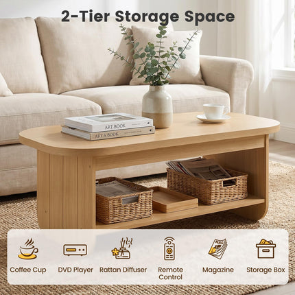 Dreamade 47" Mid Century Oval Coffee Table with Storage Shelf & Round Corner