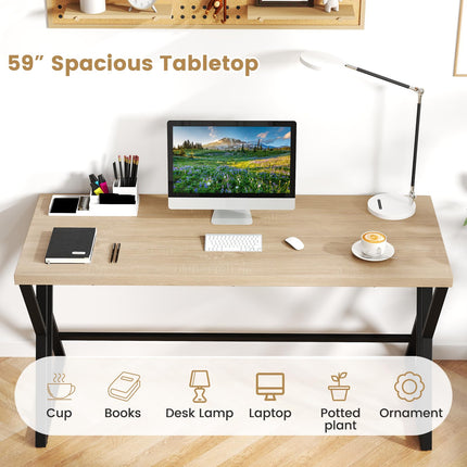 Dreamade Large Computer Desk 59" Industrial Home Office Desk with Z-Shaped Metal Leg & Crossbar