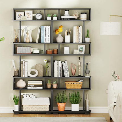 Dreamade 6-Tier Geometric Bookcase Set of 1/2 64" Tall S-Shaped Bookshelf