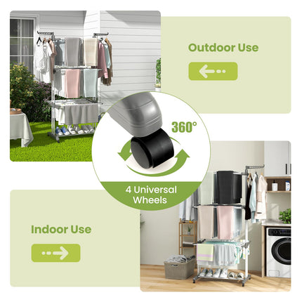 Dreamade Foldable Clothes Drying Rack, Oversized 4-Tier Collapsible Laundry Rack w/ 3 Retractable Trays