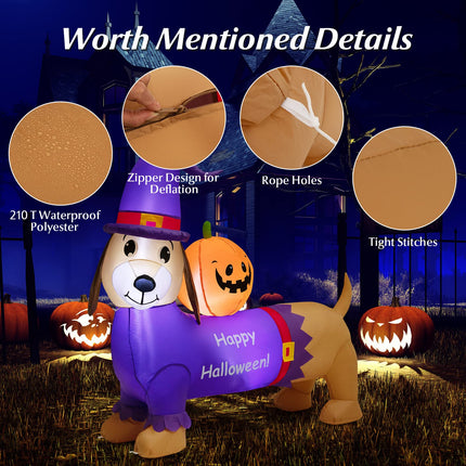 DREAMADE 5FT Halloween Inflatable Dachshund Dog with Pumpkin