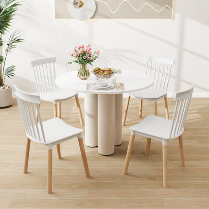 Dreamade Set of 4 Windsor Dining Chairs White, Modern Kitchen Chairs w/Spindle Backs & Curved Seats