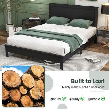 Dreamade Queen/Full/Twin Size Wood Platform Bed Frame with Headboard, Mid Century Bed Frame with Solid Wood Legs & Wooden Slat Support