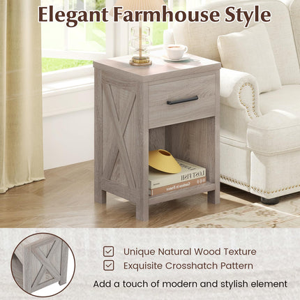 Dreamade Wooden Bedside Table with Storage Drawer and Open Shelf
