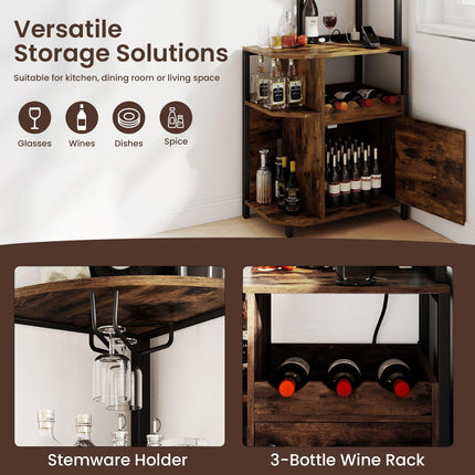 Dreamade Corner Bar Cabinet w/Power Outlets