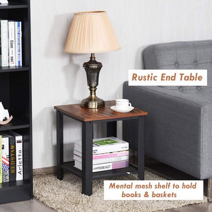 Dreamade Nightstand Side Table 2-Tier W/Adjustable Feet, Storage Shelf and Metal Frame
