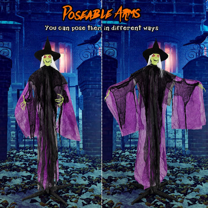 Dreamade 7.2 FT Halloween Animatronic Witch, Animated Standing Poseable Figure with Light up Eyes