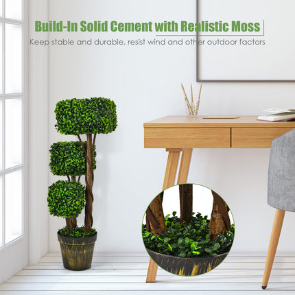 36' Artificial Triple Square Shaped Boxwood Topiary Tree W/ Cement-Filled Plastic Pot - DreamadeUS