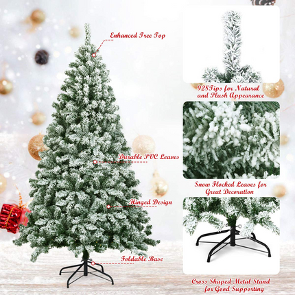 Dreamade Snow Flocked Christmas Tree, Artificial Hinged Pine Tree - DreamadeUS