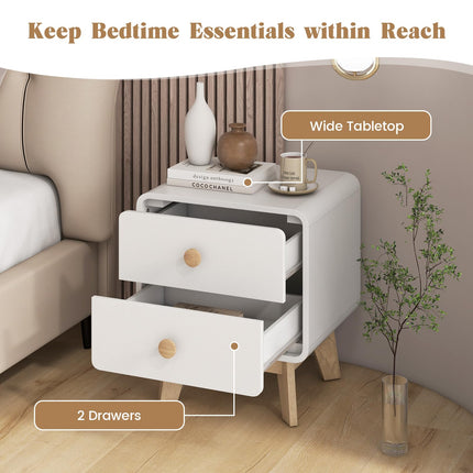 Dreamade Night Stand with 2 Drawers, Mid Century Modern Bedside Table with Cute Round Knobs