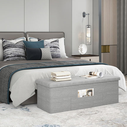 Dreamade 43 Inches Folding Storage Ottoman Bench Upholstered Storage Chest with Side Pocket