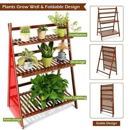Dreamade 3 Tier Folding Storage Shelf, Bamboo Ladder Plant Stand
