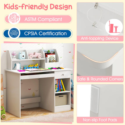 Dreamade Kids Study Desk, Children Wooden Writing Table with Hutch